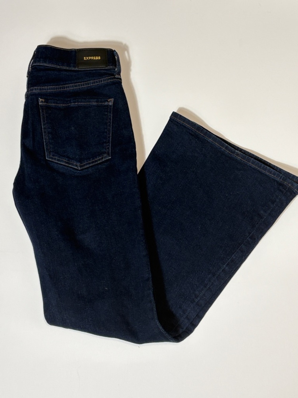 Express 70s Flare Jeans Petite 2 Mid Rise Dark Wash Stretch